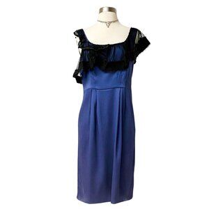 Philosophy di Alberta Ferretti Dark Blue Black Mesh Trim Holiday Party Dress